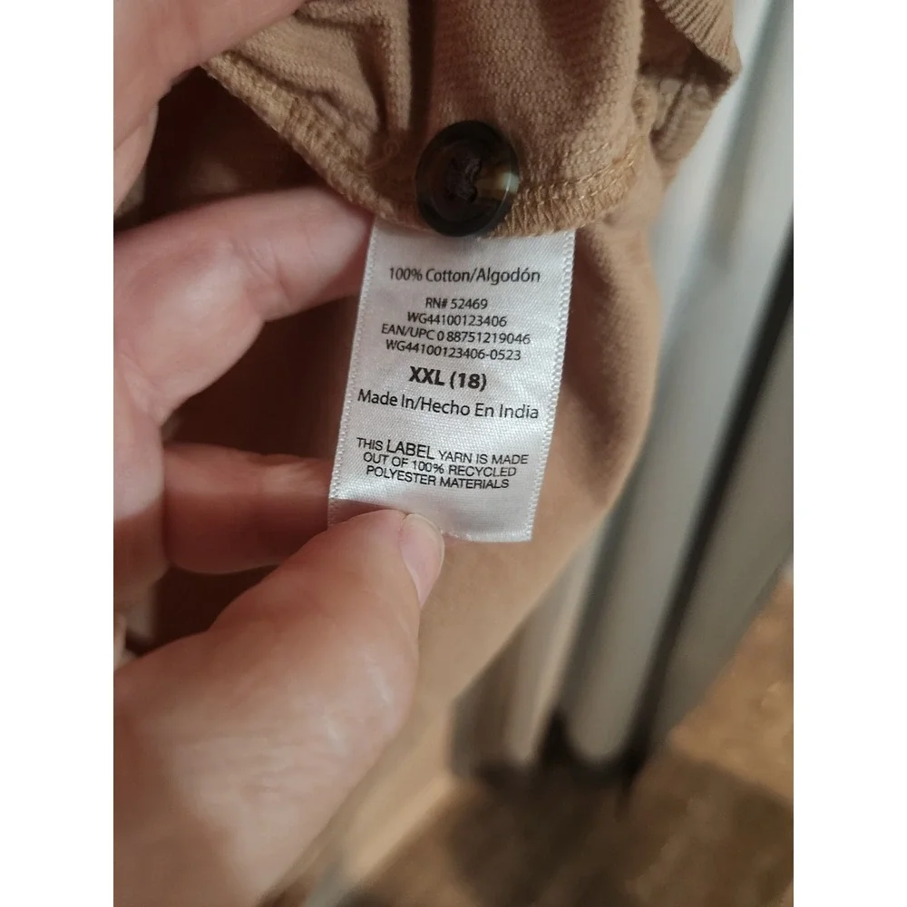 Wonder Nation Girls Tan Corduroy Babydoll Shirt Dress XXL 18 Long Sleeve